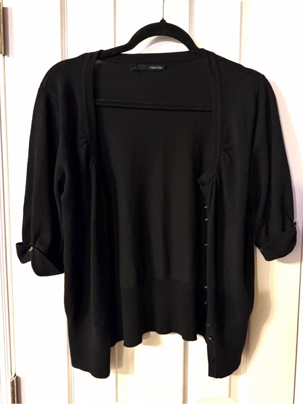 Maurices Black Open Front Cardigan Roll Tab Sleeve Women’s Size XL